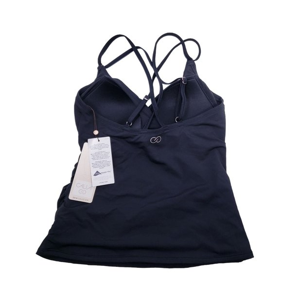 New CALIA Women's Strappy Ruched Tankini Top Size S Black - Picture 4 of 11